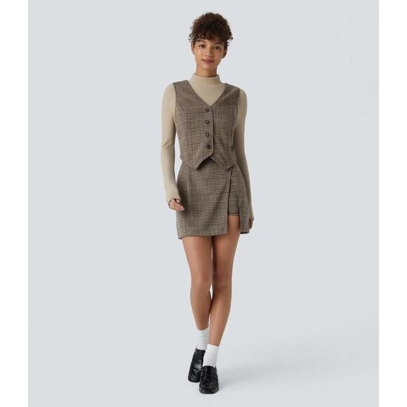 NWT Halara High Waisted 2-in-1 Pocket Houndstooth Plaid Mini Casual Skirt S - Picture 12 of 12